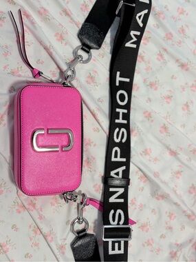 Marc Jacobs Pink Snapshot Camera Bag with Black Logo Strap